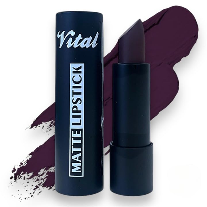 Vital Horizon Matte Lipstick - 27 Rich Shades - Long-Lasting, Waterproof, Non-Drying Formula (Dark Plum)