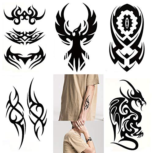 5 large tribe totem tattoo stickers for men and women Black Medium / large body art make-up Fake Tattoo waterproof detachable (4.7x7.5inch)