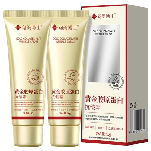 Creme Collagene Visage Doré 50g,Crème anti-rides au collagène doré,Creme Collagene Visage,Creme collagene visage,Hydratant pour le visage au collagène...