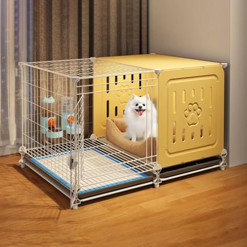 犬 ケージ 犬 サークル 犬ゲージ クレート 中型犬 犬小屋 ケージ 犬 トイレ別 クレート 異なる犬種に適応、室内外使用、家庭で必要なペット用品(車輪なし,YELLOW_SMALL)