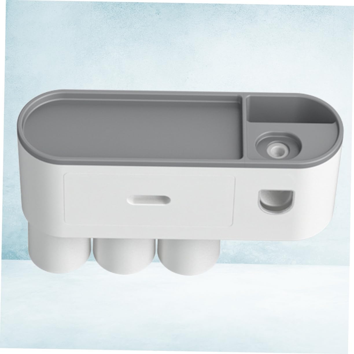 NUOBESTY Automatic Toothpaste Squeezer with Wall Mount Toothbrush Holder Rack Overhang Drain Design Dustproof Bathroom Organizer for Multiple Brushes Space-Saving Gargle Cup