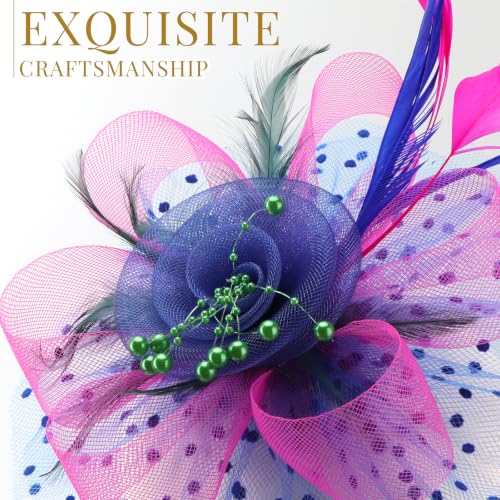 Image of DRESHOW Fascinators Hat Flower Mesh Ribbons Feathers on a Headband and a Clip Tea Party Headwear for Girls and Women