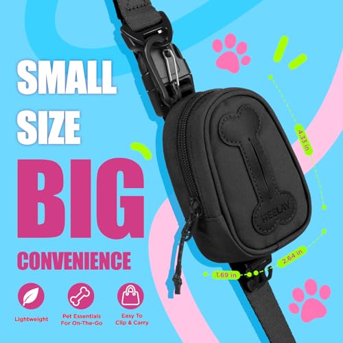 Image of Dog Poop Bag Holder, Hands Free Cute Dog Poop Bag Dispenser for Leash with Big Opening Pet Waste Bag Holder Zippered Pouch with Carabiner Hook Waterproof Pet Poop Bag Holder Black
