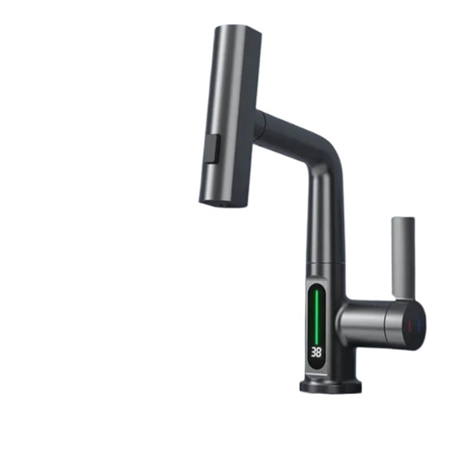 Robinet à affichage numérique extractible cascade lavabo mitigeur évier gris