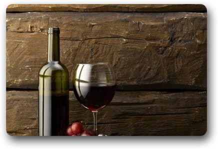 Doormat Custom Machine-Washable Door Mat Grapes Bottle and Glass of Red Wine Indoor/Outdoor Decor Rug 23.6"(L) x 15.7"(W)