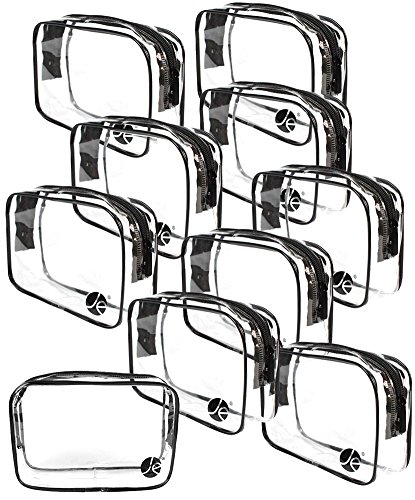 JAVOedge (10 PACK PVC Transparent Vinyl Zipper Cosmetic, Toiletry Bag (7.1