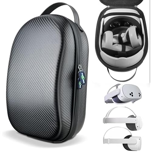 sarlar Carrying Case for Meta Quest 3S/Quest 3/Quest 2 VR Headset, Controller, Original Head Strap, Carbon Fiber Hard Shell Pouch with Lightweight Portable Protection for Travel Storage