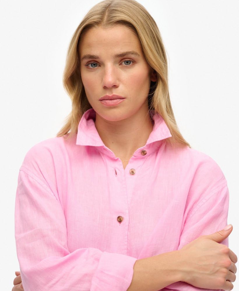 Superdry Chemise décontractée en lin pour femme, style boyfriend, Rose côtier, 36