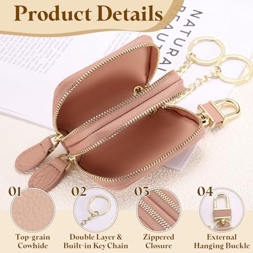 uxcell Genuine Leather Car Key Fob Case, Universal Car Key Fob Holder, Double Layer Zipper Key Case Bag for Men Women, Pink by uxcell - Used condition - Image 3