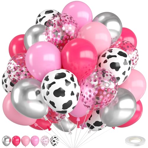 Cowgirl Balloons 12 Inch Cow Print Hot Pink Light Pink Silver Balloons by FunHot - Used condition - US$5.73