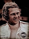 KUSTOM ART Poster mural décoratif série Acteurs célèbres Steve McQueen Film le Mans 1970 Impression artistique sur papier couché 40 x 30 cm sans cadre