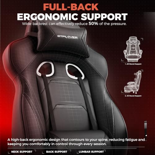 Image of GTPLAYER Gaming Chair with Footrest, 350LBS Big and Tall Office Chair, Ergonomic High Back Lumbar Support and Recliner for Back Pain Relief, Black