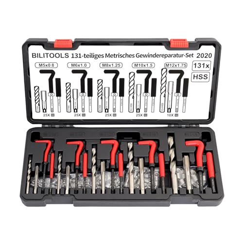 BILITOOLS 131tlg Gewindereparatursatz Helicoil Gewinde Reparatur Werkzeug Set M5 M6 M8 M10 M12