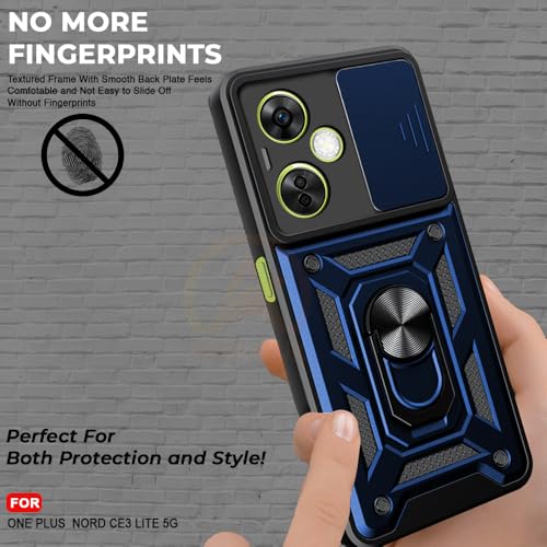 Image of Armor Bumper Back Cover Case for OnePlus Nord CE 3 Lite 5G Rotating Camera Cover, Ring Holder & Kickstand | Heavy Duty & 360 Degree Protection OnePlus Nord CE 3 Lite 5G Back Cover (Blue).