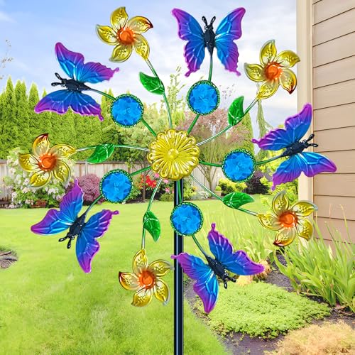 Yourongmao 44' Butterfly Garden Wind Spinners - Metal Outdoor Stake Spinner Windmills, Wind Sculpture Yard Art Decorations for Patio & Lawn