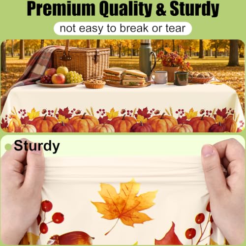 Image of Smiry Disposable Table Cloth - 6 Pack, 54 x 108 Inch Waterproof Rectangle Tablecloths for Parties, Decorative Plastic Table Cover, Leakproof & Sturdy, Beige & Orange
