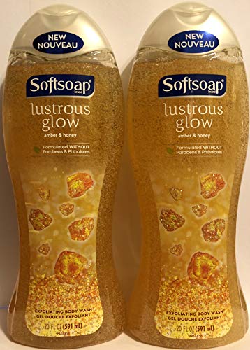 Softsoap Lustrous Glow Exfoliating Body Wash - Amber & Honey - No Parabens & Phthalates - Net Wt. 20 FL OZ (591 mL) Per Bottle - Pack of 2 Bottles
