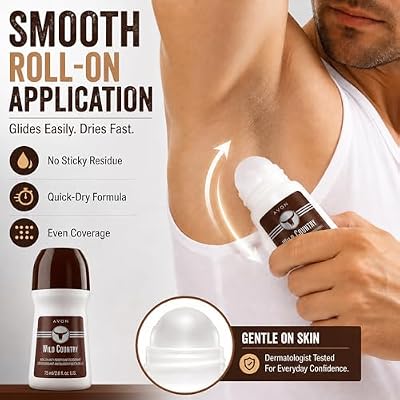 AVON Wild Country Roll-On Antiperspirant Deodorant for Men Men's Deodorant with 24-Hour Odor Protection Quick-Dry, Non-Staining Roll-On Formula for Daily Use & Travel Pack of 4, 2.6 oz