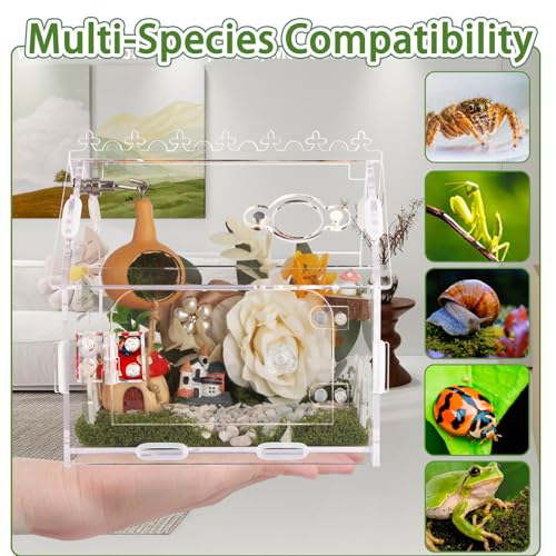 Image of Jumping Spider Enclosure - 5.9 inchx3.9 inchx5.1 inch Magnetic Acrylic Terrarium Kit for Tarantula, Mantis and Reptiles, Escape-Proof Habitat with Secure Latches & Ventilation, Clear Invertebrate Breeding Cage