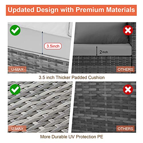 image for U-MAX 7 Piece Outdoor Patio Furniture Set, Gray PE Rattan Wicker Sofa 