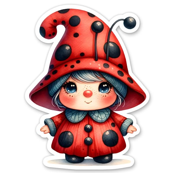 Ladybug Cute Gnome Stickers - 2 Pack - Waterproof Vinyl for Car, Phone, Water Bottle, Laptop - Cute Girl Gnome Decals (2-Pack)