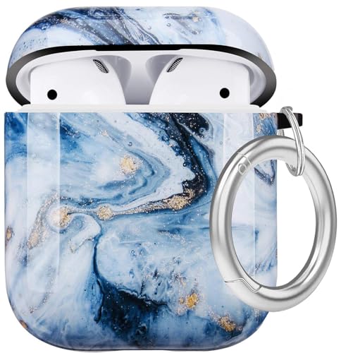 Marble Protective Hard Case Cover Compatible with AirPods 2/1 Generation Skin Portable & Shockproof Women Girls Men with Keychain