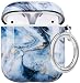 Airpods Case - LitoDream Cute Marble Apple Airpods Accessories Protective Hard Case Cover Portable & Shockproof Women Girls Men with Keychain for Airpods 2/1 Charging Case (Blue Marble)