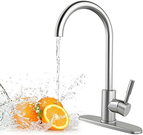 Kitchen Faucet, Food-Grade 360°Rotating Stainless brushed,Hot&cold Single Lever Control Kitchen Sink Faucet with Deck Plate-Easy Install For Commercial with home Bathroom bathtub Outdoor Garden Bar