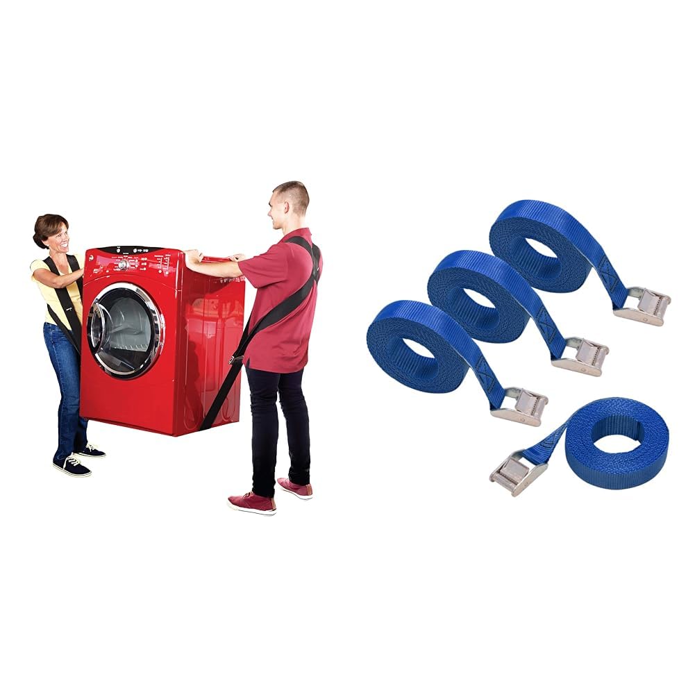ShoulderDolly - Sangles de déménagement - Sangle de levage pour 2 déménageurs - Déplacer et soulever & Amazon Basics Lot de 4 sangles d’arrimage, longueur 2.5 m, largueur 25 mm
