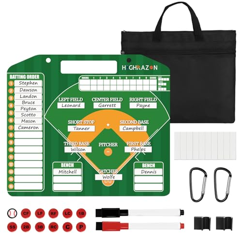 HIGHRAZON Magnetic Baseball Lineup Board with Bag - Dry Erase Coaching Board for Baseball,Softball Lineup Cards Marker Boards,Baseball Lineup Board for Dugout,Baseball Clipboard for Coaches