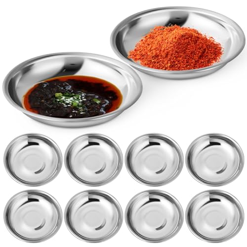 BESPORTBLE Stainless Steel Small Plates 10-Pack 3.93 Inch Round Sauce Dishes for Condiments Mustard Bowls Appetizer Plates Ideal for Home Restaurant Outdoor Camping Bbq