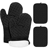 🔥【Anti-Rutsch und Extraschutz Design 】Das bedruckte Silikondesign für sicheren rutschfesten Griff beim Holen mit Töpfen und Pfannen. Die Ofenhandschuhe bieten idealen Extraschutz der Hände vor sehr starker Hitze durch verstärktes Material.