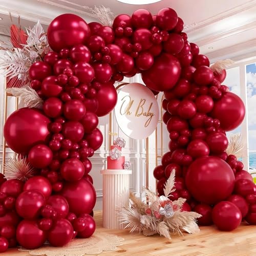 Image of 412pcs Ruby Red Balloon Arch Kit,18 12 10 5 Inch Different Sizes Matte Latex Balloons for Valentine's Day Graduation Wedding Christmas Birthday Party Decorations