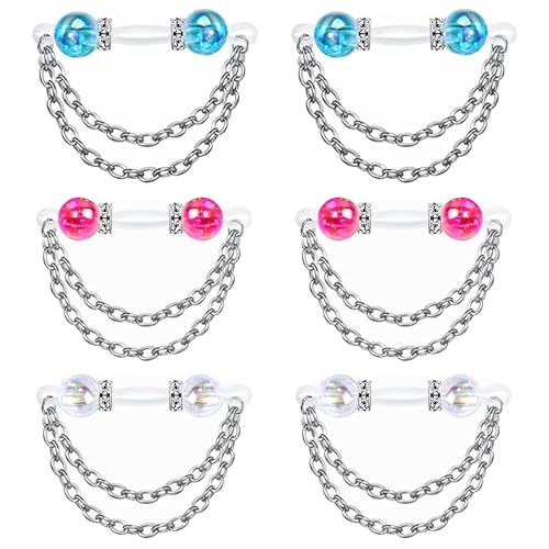 TFENY SJGF 6 Pcs Non Piercing Nipple Jewelry,Faux Nipple Rings with Chain