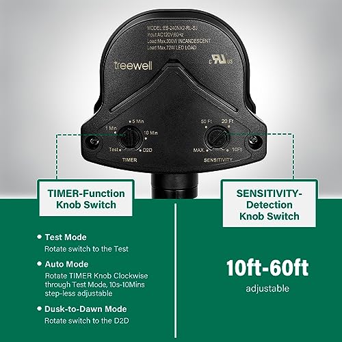 2-Pack-240-Degree-Replacement-Motion-Detector-Adjustable-Delay-Time-Detection-Sensitivity-Up-to-60-Feet-Range-3-Working-Modes-Pir-Motion-Sensor-for-Security-Floodlight-Black-UL-Listed