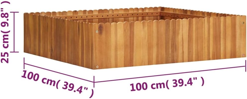 vidaXL Acacia Wood Raised Garden Bed - Outdoor Square Planter Box for Planting, Brown, Slatted Bottom, Easy Assembly, 39.3"x39.3"x9.8"