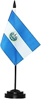 Vista 1 de Anley El Salvador Deluxe - Juego de banderas de escritorio de 6 x 4 pulgadas en miniatura salvadoreño SV con poste sólido de 12 pulgadas, color vivo