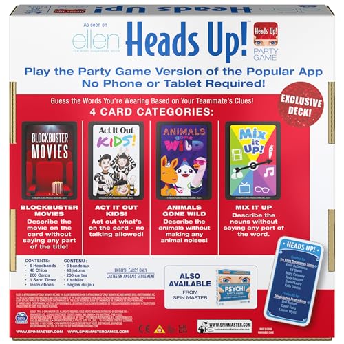 Spin Master Games, Head’s Up. 4th Edition, Easy to Play for Family Game Night, Fun for Adult, Teens & Kids, 2-6 Players, for Ages 8 & Up