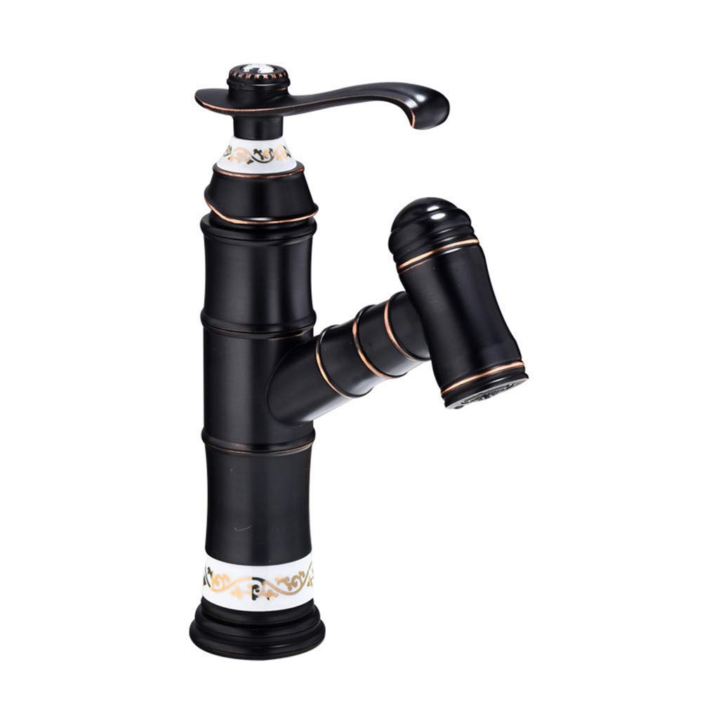 RajoNN Irrigatore Estraibile con Striscia di Rame Pieno Miscelatore Acqua Fredda Nero Antico Lavandino Lavabile Maniglia Singola,One