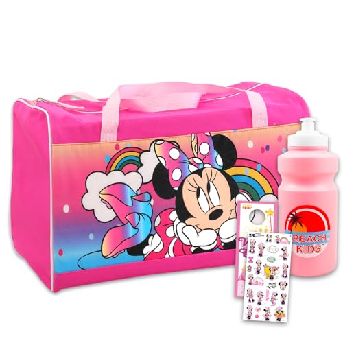 Minnie Mouse Travel Bags for Kids - Bundle with Disney Duffle, Water Bottle, Stickers, and More | Minnie Mouse Overnight Bag Set for Girls