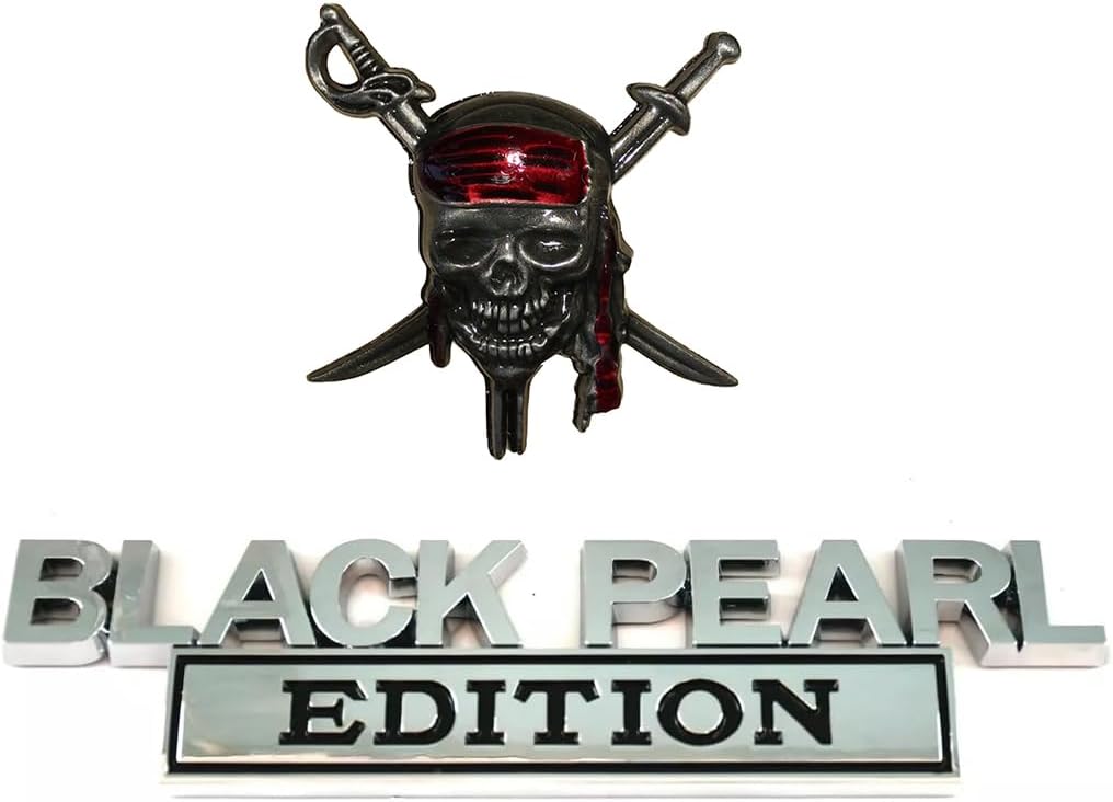 1x Pirate Plus 1x Black Pearl Edition Metal Emblem Sticker Badge Replacement for Universal Car Truck, RV, Scooter, SUV (Black Red)