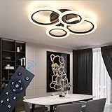 Shine LUEST 34W Modern LED Ceiling Light, 3000K-6000K Dimmable Ceiling Lighting Fixtures Ceiling Mount 4 Rings Black LED...