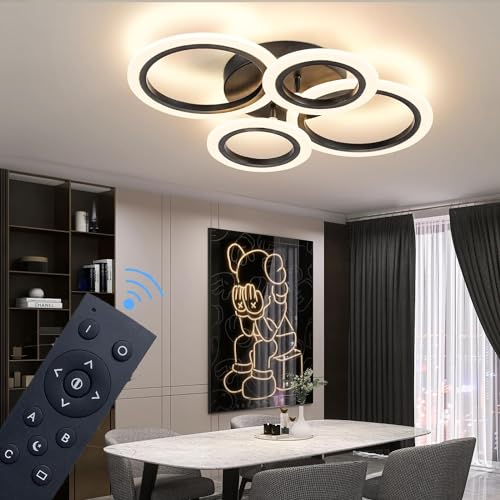 Plafonnier LED moderne pour cuisine et chambre lustre noir à télécommande
