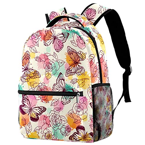 Sac à dos de voyage fleurs et papillons rose pour l'école et les sorties de votre enfant