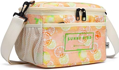 SUNNY BIRD Foldable Insulated Lunch Bag Leakproof Thermal Lunch Box for Women Men Teen with Shoulder Strap (Grapefruit Pink)