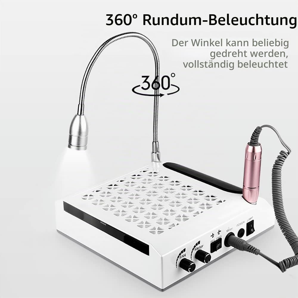 MINRS Nagelstudio Staubabsaugung mit Filter + LED Licht + 6 Nagelbohrer, Nagelstaubsauger, Professionelle Staubabsauger 4300 Umdrehungen pro Minute für Nagelstudio, Salon, Nageldesign