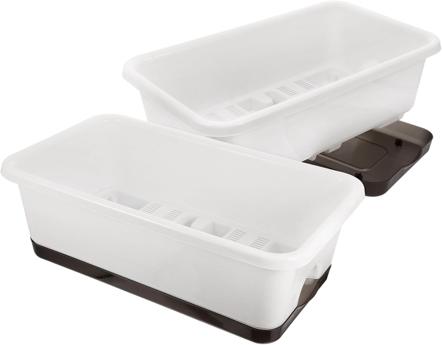 Rectangular Window Box Planters with Tray for Balcony and Windowsill, White Plastic Flower Pots 2pcs, Outdoor Garden Vegetable and Herb Planter Boxes