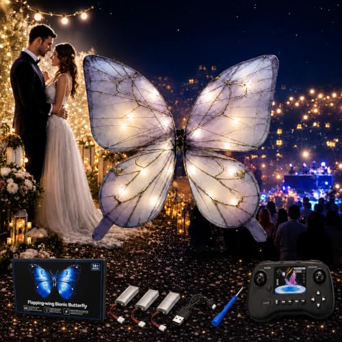 JETFLYZONE RC Flying Butterfly Drone, Bionic Hand-Controlled Flying Device with LED Light, Realistic Flapping Wing Butterfly Glider, Light Up Indoor Outdoor Hovering Novelty Gift