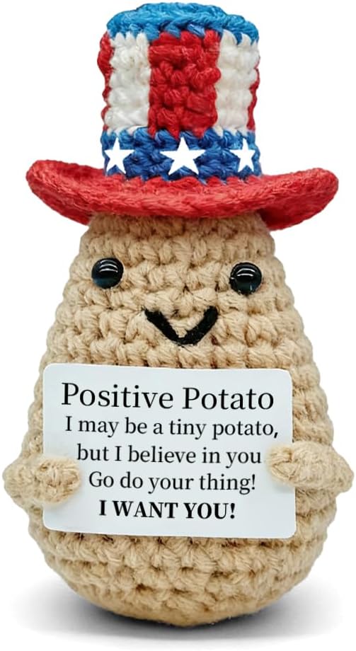 Mini Positive Uncle Sam Crochet - 4" Handmade Emotional Support Crochet Doll with Patriotic Top Hat for 250th Anniversary Keepsake, Encouragement Gift for Women Friends Coworkers