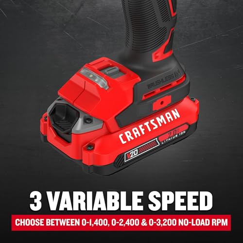 CRAFTSMAN V20 Cordless Brushless Impact Driver Set, 1/4 Impact Driver, Includes 2 Batteries and Charger (CMCF830D2) - image 7